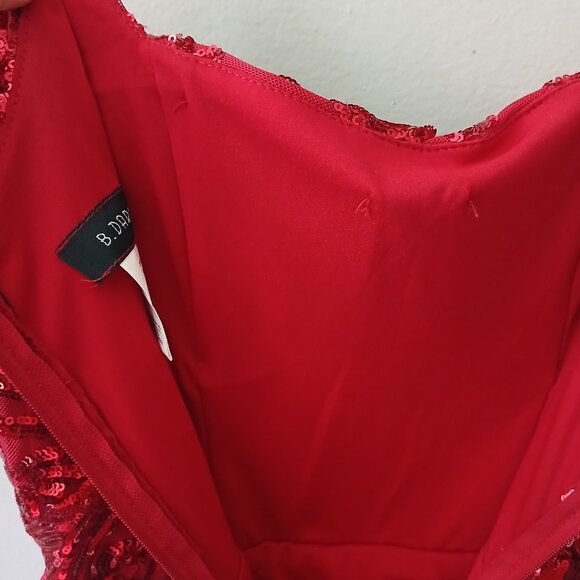 B.Darlin Junior's Sz XS Strappy Square-Neck Bodycon Dress Red Sequins Mini Lined - Picture 9 of 16